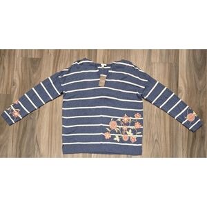 NWT J Jill Striped Floral Embroidered Hooded Pullover Sweater Size Medium